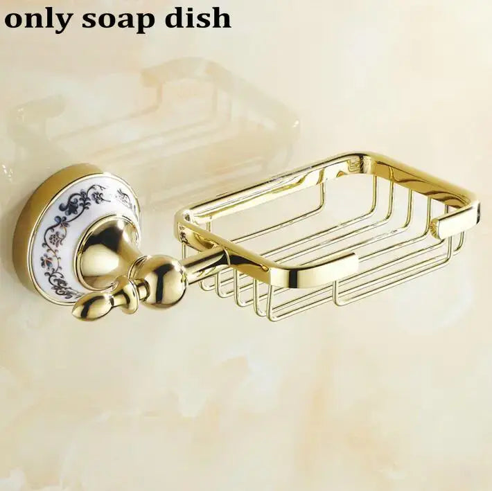 Modern ornate gold and white porcelain bath hardware set bathroom