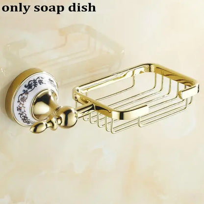 Modern ornate gold and white porcelain bath hardware set bathroom