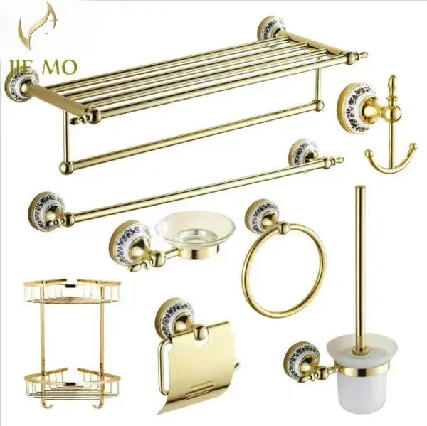Modern ornate gold and white porcelain bath hardware set bathroom