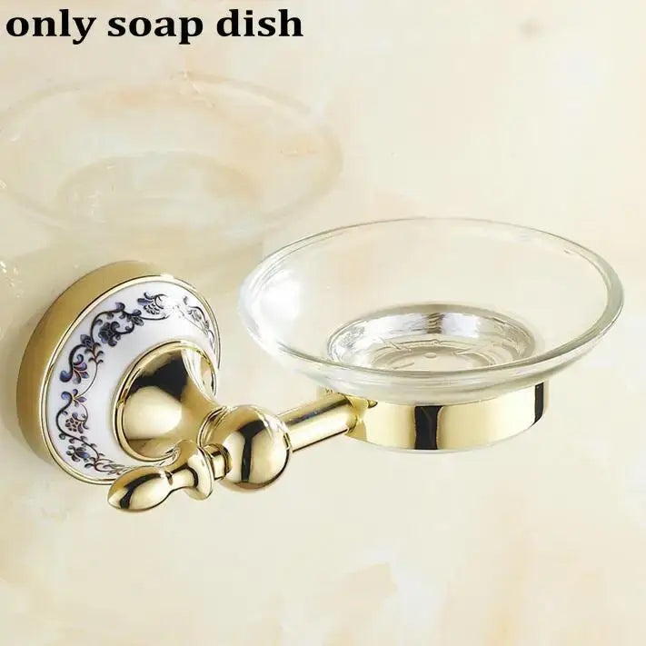 Modern ornate gold and white porcelain bath hardware set bathroom