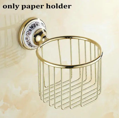 Modern ornate gold and white porcelain bath hardware set bathroom
