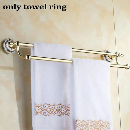 Modern ornate gold and white porcelain bath hardware set bathroom