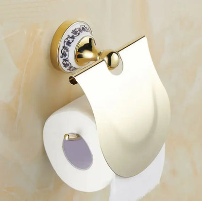 Modern ornate gold and white porcelain bath hardware set bathroom