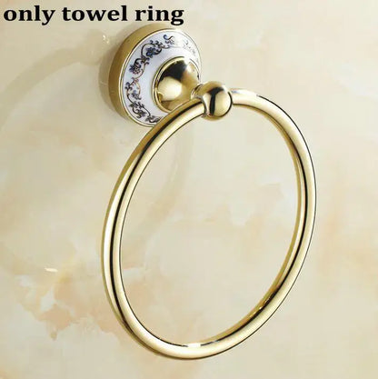 Modern ornate gold and white porcelain bath hardware set bathroom