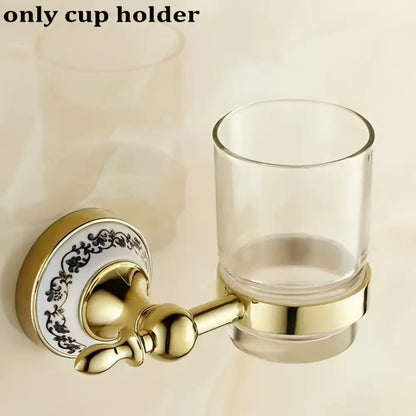 Modern ornate gold and white porcelain bath hardware set bathroom