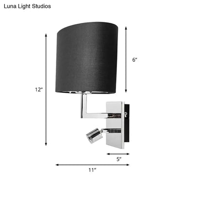 DecorBites™ Modern Oval Black Fabric LED Wall Sconce Light for Bedside