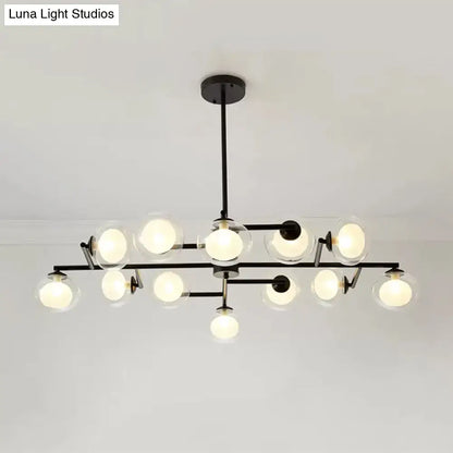 Modern oval black & white glass globe chandelier dining room light