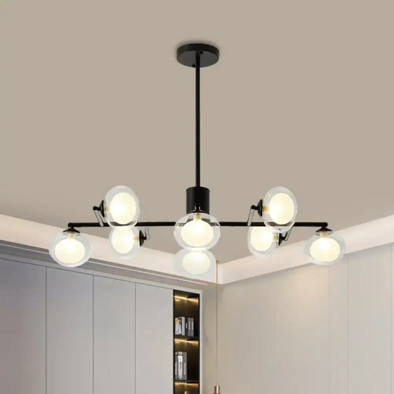 Modern oval black & white glass globe chandelier dining room light