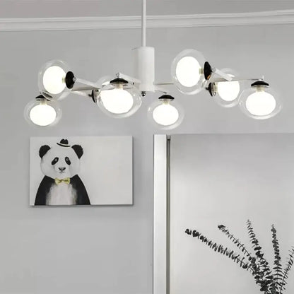 Modern oval black & white glass globe chandelier dining room light