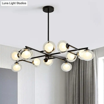 Modern oval black & white glass globe chandelier dining room light