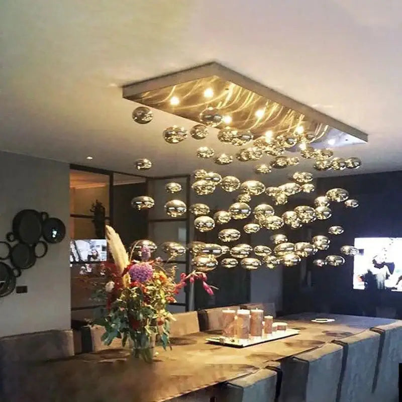 Modern oval bubble ball silver chandelier dining room light fixture