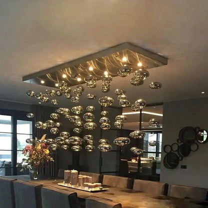 Modern oval bubble ball silver chandelier dining room light fixture