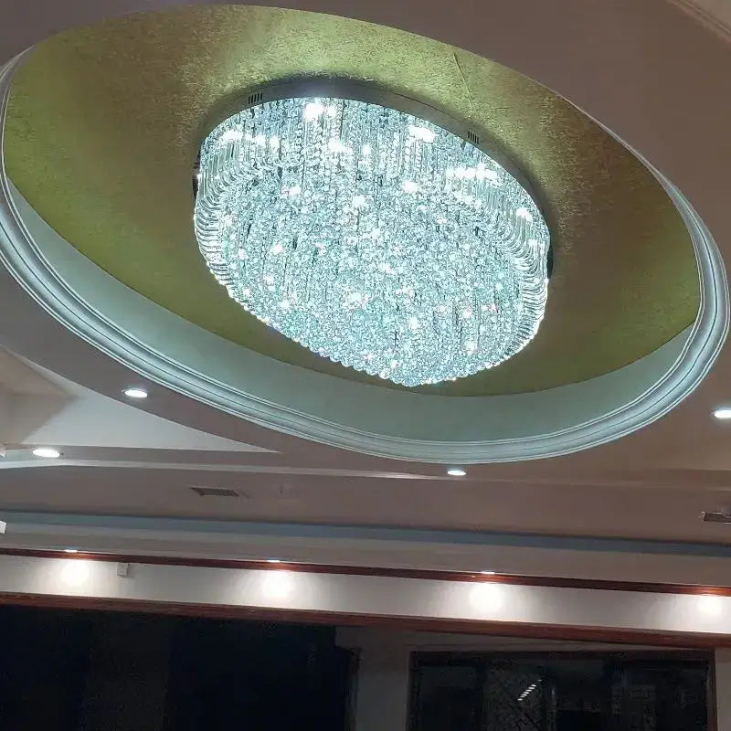 Modern oval chrome & gold crystal ceiling light dining room