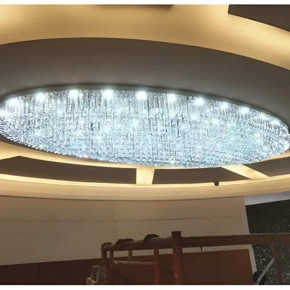 Modern oval chrome & gold crystal ceiling light dining room