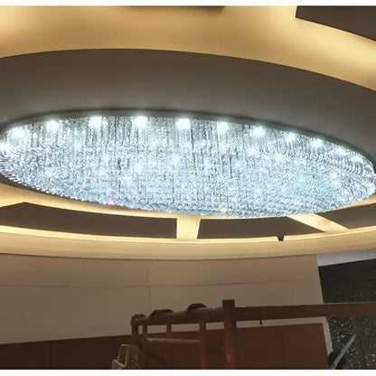 Modern oval chrome & gold crystal ceiling light dining room