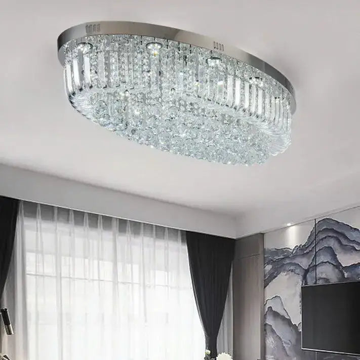 Modern oval chrome & gold crystal ceiling light dining room