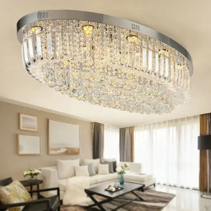 Modern oval chrome & gold crystal ceiling light dining room