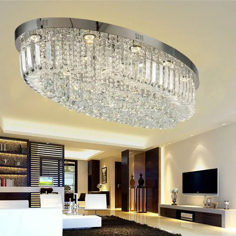 Modern oval chrome & gold crystal ceiling light dining room