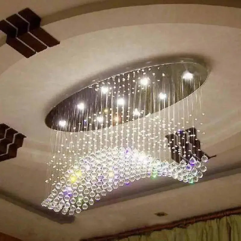 Modern oval crystal flush mount chandelier for dining room