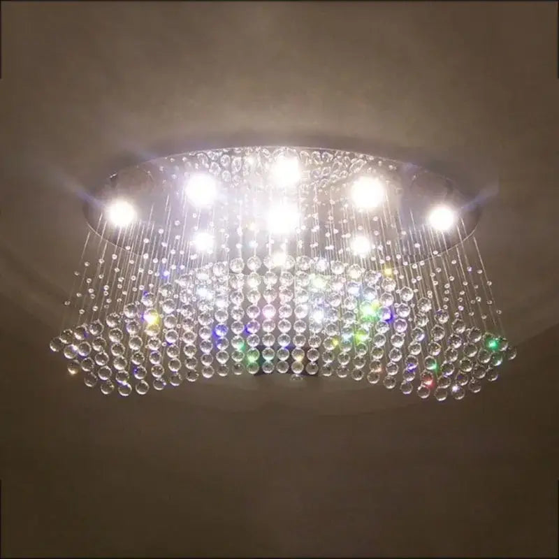 Modern oval crystal flush mount chandelier for dining room