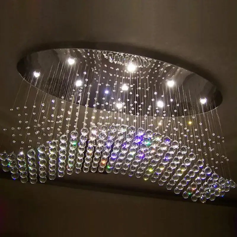 Modern oval crystal flush mount chandelier for dining room