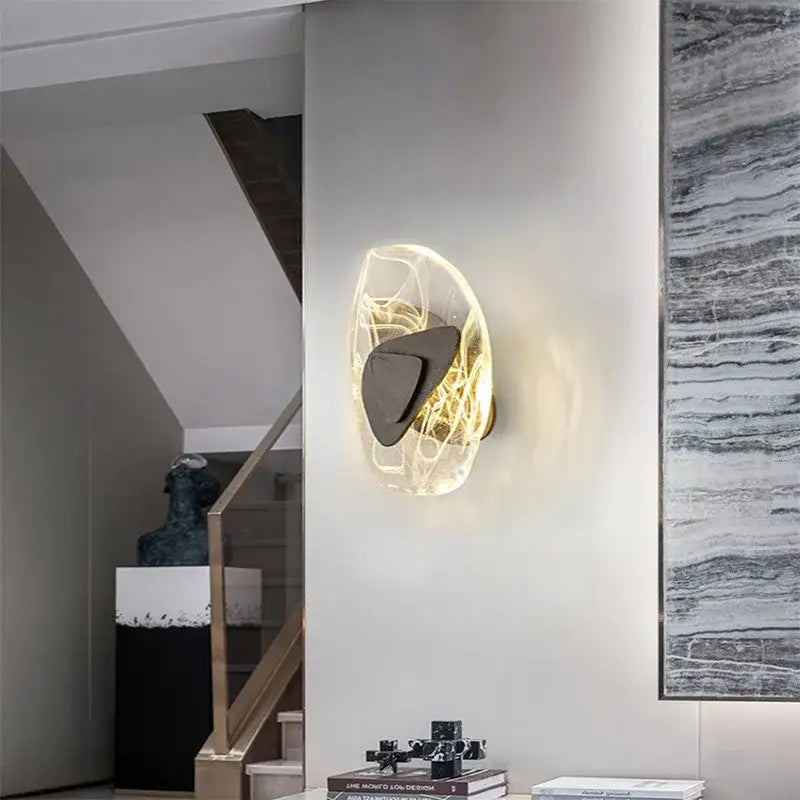 Modern oval crystal wall lamp for bedroom with abstract filament