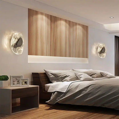 Modern oval crystal wall lamp for bedroom with abstract filament