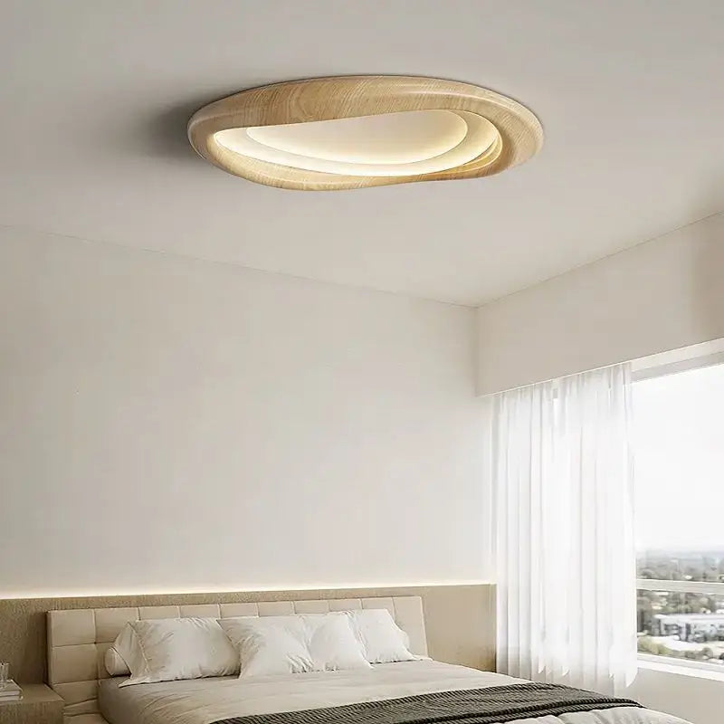 Modern oval led wood chandelier for living room lighting