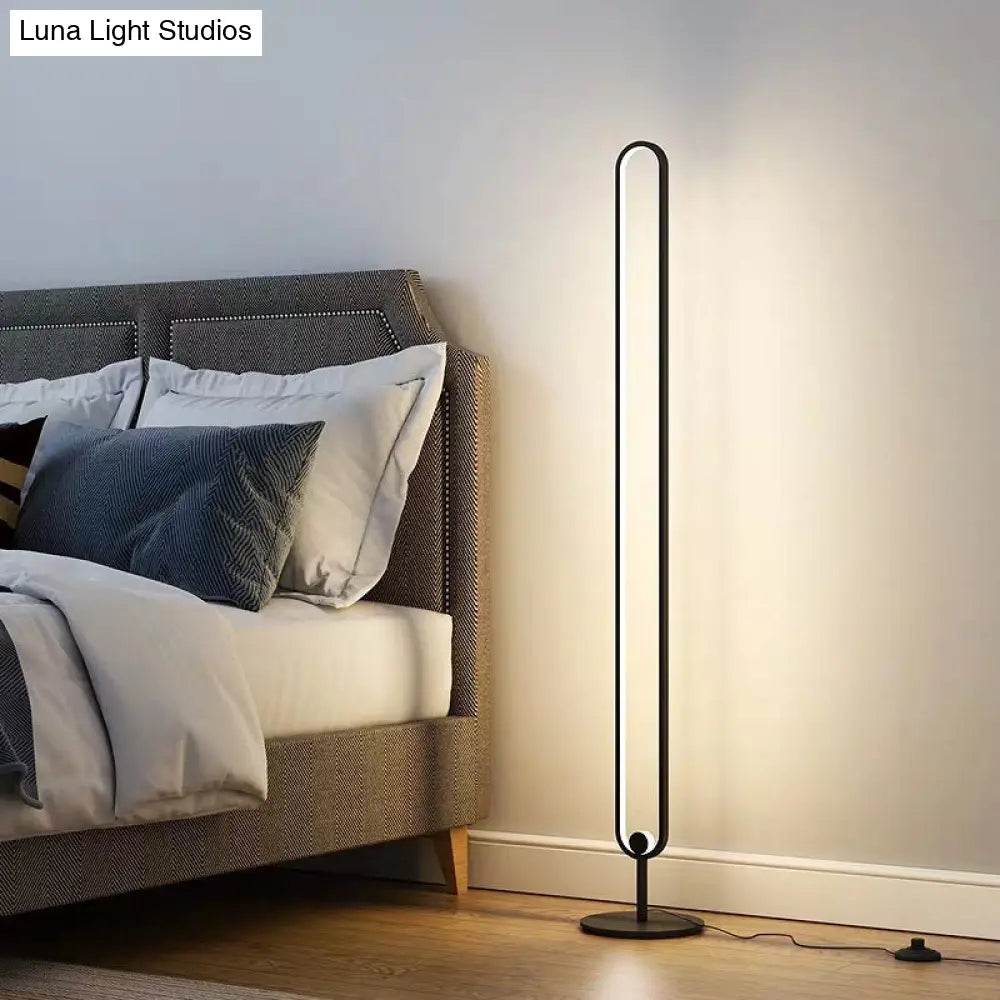 DecorBites™ Modern Oval Frame LED Bedside Floor Lamp in Black - Simplicity, Acrylic, with Adjustable Light: Warm, White, Natural