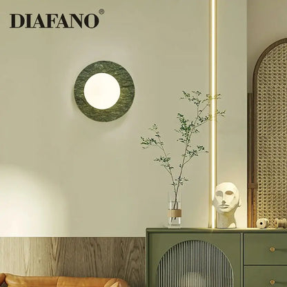 Modern oval green marble wall lamp living room sconce