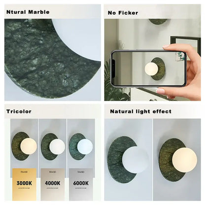 Modern oval green marble wall lamp living room sconce