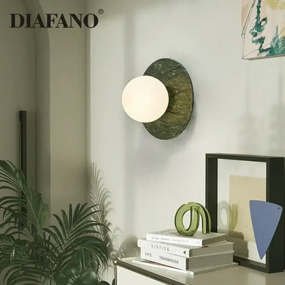 Modern oval green marble wall lamp living room sconce
