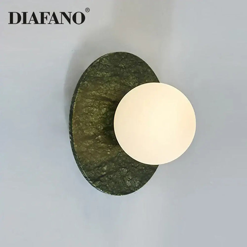 Modern oval green marble wall lamp living room sconce