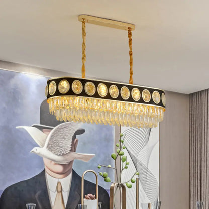 DecorBites™ Modern Oval Island Light with 10 Black Crystal Heads for Hanging over Table