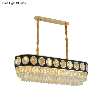 DecorBites™ Modern Oval Island Light with 10 Black Crystal Heads for Hanging over Table