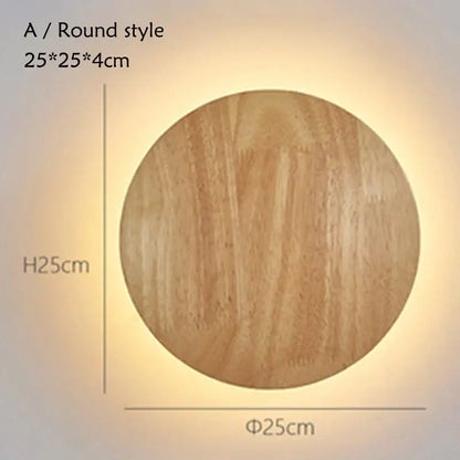 Modern oval led wooden wall lamp bedroom natural grain light