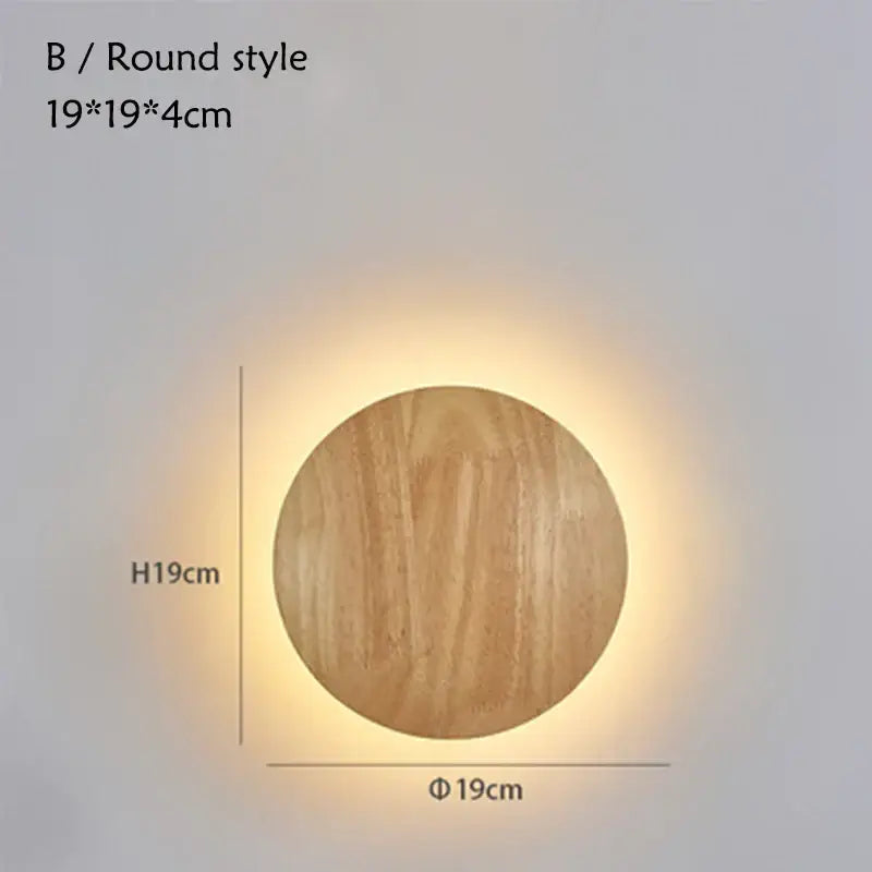 Modern oval led wooden wall lamp bedroom natural grain light