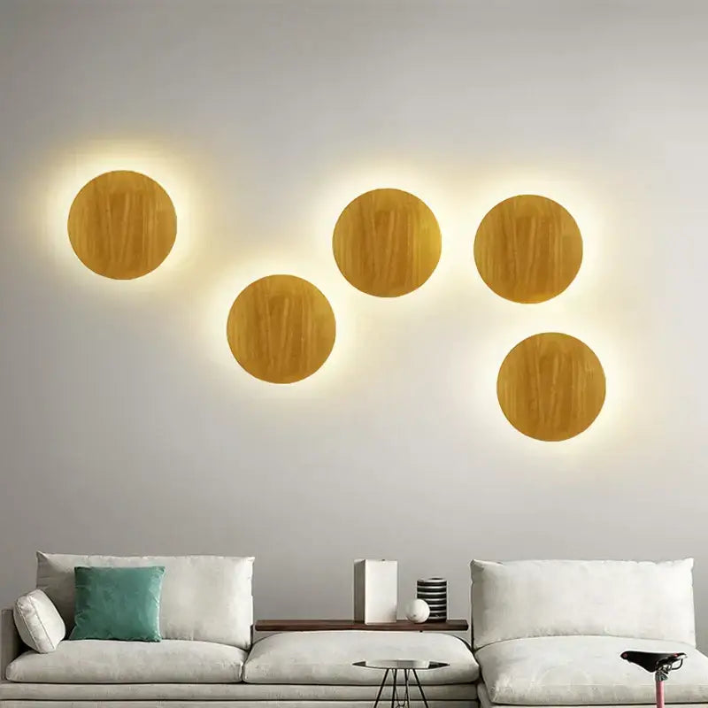 Modern oval led wooden wall lamp bedroom natural grain light