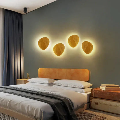 Modern oval led wooden wall lamp bedroom natural grain light