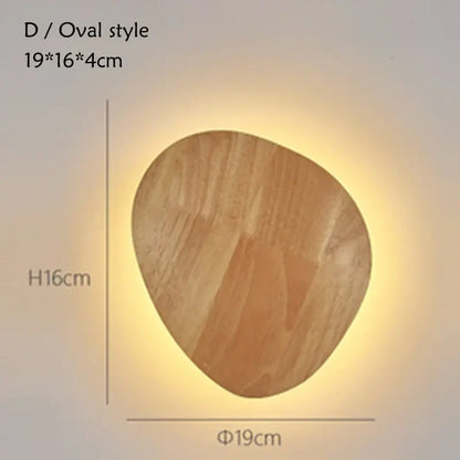Modern oval led wooden wall lamp bedroom natural grain light