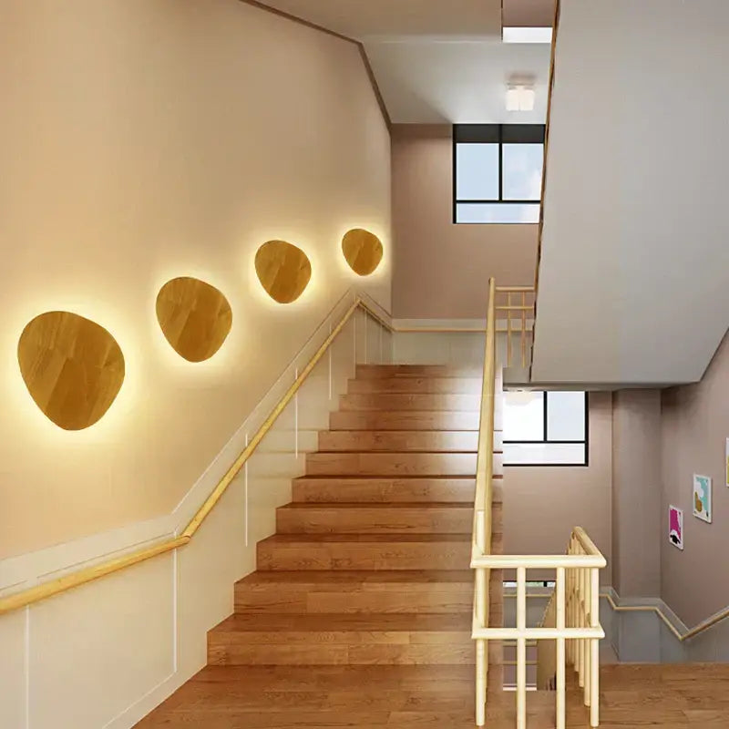 Modern oval led wooden wall lamp bedroom natural grain light