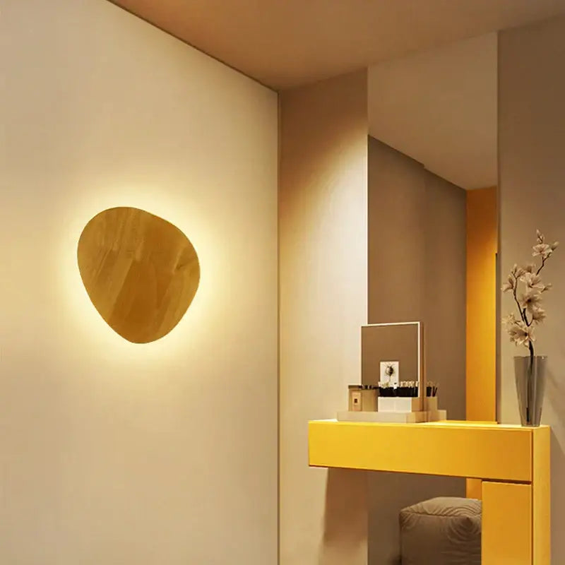 Modern oval led wooden wall lamp bedroom natural grain light