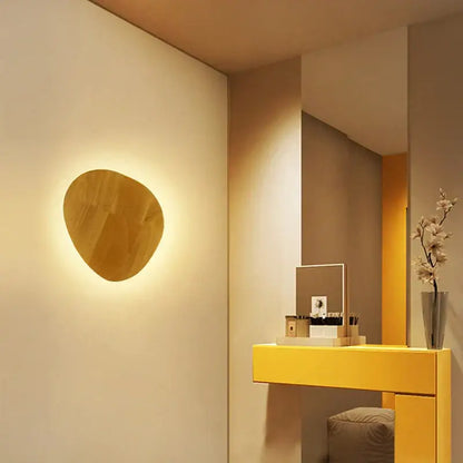 Modern oval led wooden wall lamp bedroom natural grain light