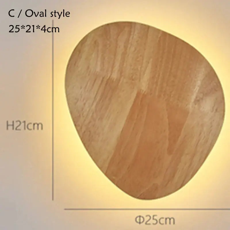 Modern oval led wooden wall lamp bedroom natural grain light