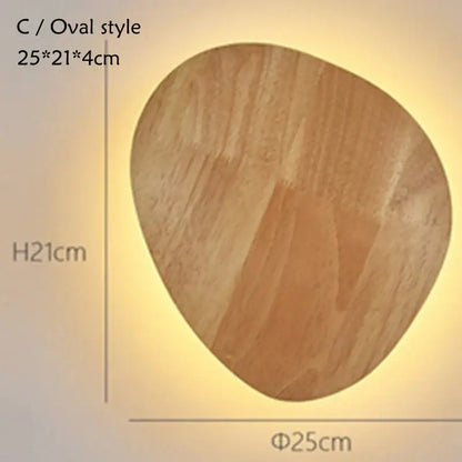 Modern oval led wooden wall lamp bedroom natural grain light