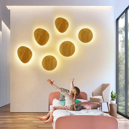 Modern oval led wooden wall lamp bedroom natural grain light
