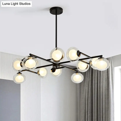 DecorBites™ Modern Oval Shade Island Light - 8/12 Lights Glass Suspension Light in Black/White