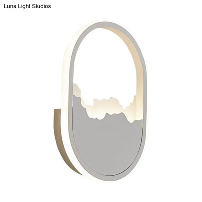 DecorBites™ Modern Oval Wall Mount LED Stairway Sconce Lamp in White with Cracked Design