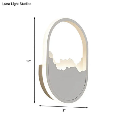 DecorBites™ Modern Oval Wall Mount LED Stairway Sconce Lamp in White with Cracked Design