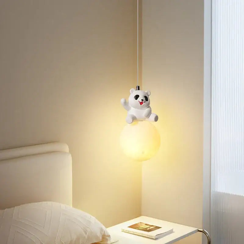 Modern panda bear bedroom wall lamp white glass pendant light